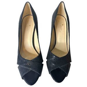Kate Spade Pumps Womens 8.5M Black Starlight Metallic Billy Peep Toe Stilettos